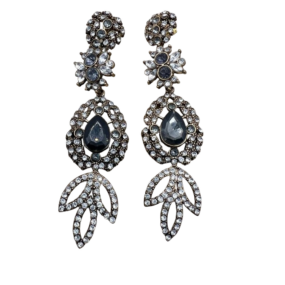 Elegant fancy jewel studded dramatic post dangle tiered earrings